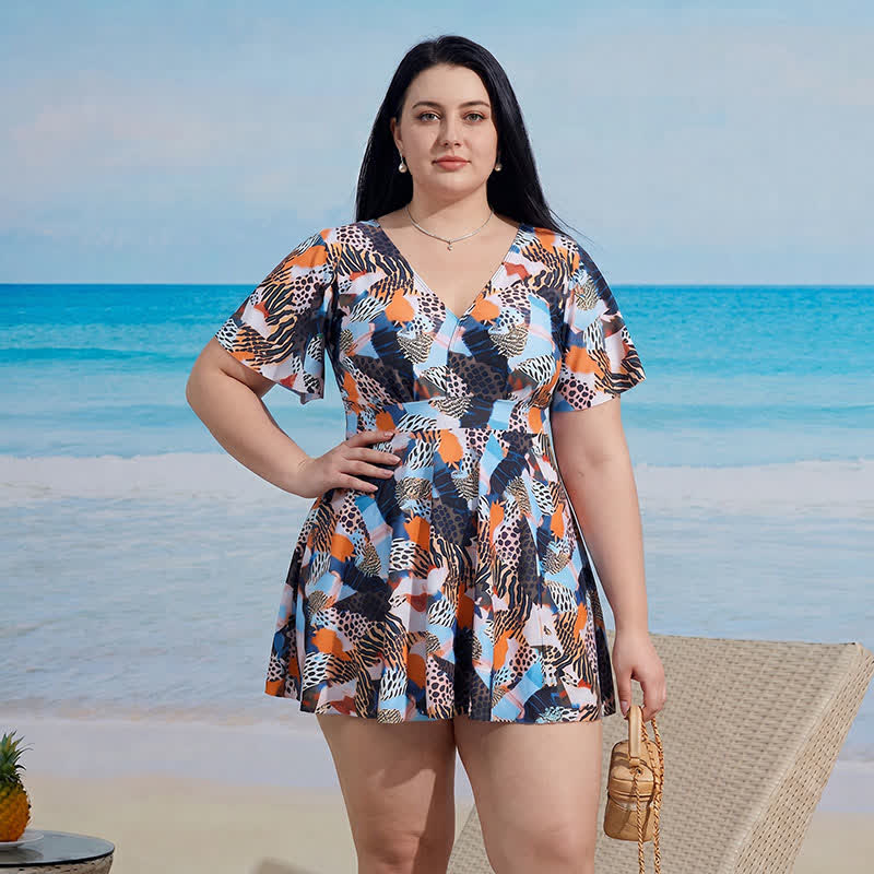 Geblümtes Badekleid mit V-Ausschnitt - image 5