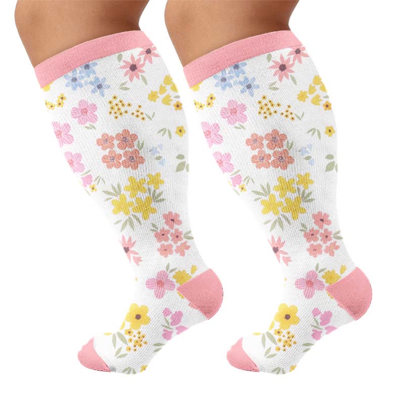 Kompressionsstrümpfe mit pastellfarbenem Blumenmuster in Übergröße - Rosa (1 Paar) - 4XL - image 9