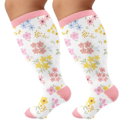 Kompressionsstrümpfe mit pastellfarbenem Blumenmuster in Übergröße - Rosa (1 Paar) - 4XL - image 9