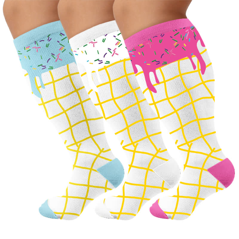 Plus Size Delicious Ice Cream Kompressionsstrümpfe - Mehrfarbig (3 Paare) - 4XL(1 Paar) - image 4