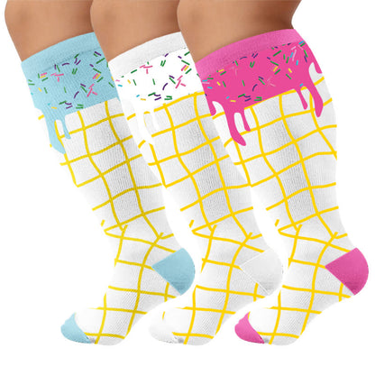 Plus Size Delicious Ice Cream Kompressionsstrümpfe - Mehrfarbig (3 Paare) - 4XL(1 Paar) - image 4