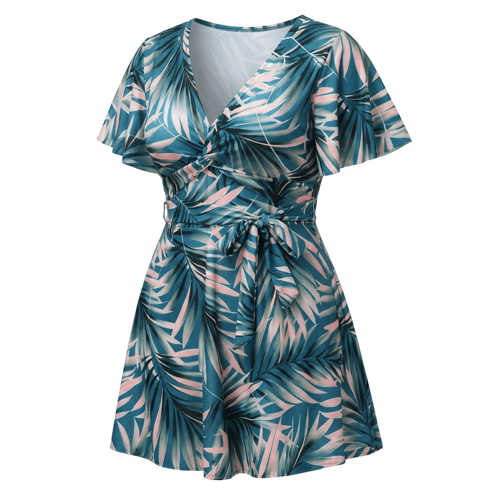 Zweiteiliges Badekleid-Set mit tropischem Blättermuster - image 4