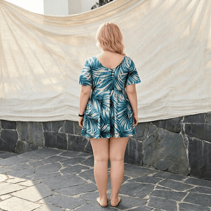 Zweiteiliges Badekleid-Set mit tropischem Blättermuster - image 1