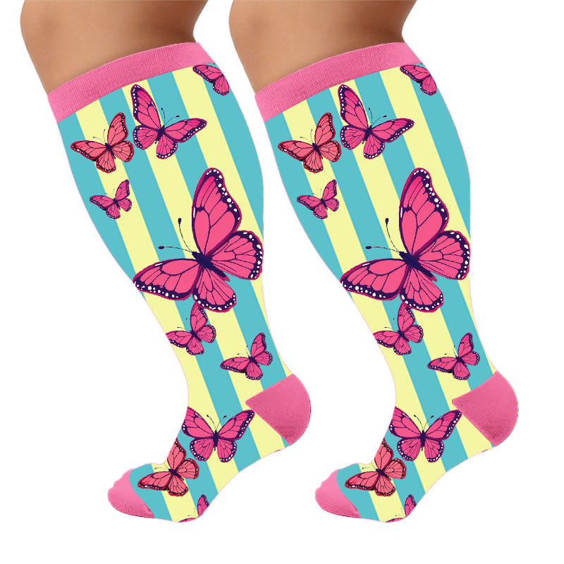 Kreative Schmetterlings-Kompressionsstrümpfe in Übergröße - Rosa(1 Paar) - 4XL - image 10