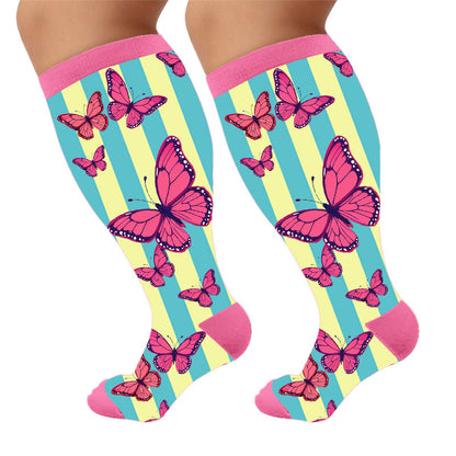 Kreative Schmetterlings-Kompressionsstrümpfe in Übergröße - Rosa(1 Paar) - 4XL - image 10