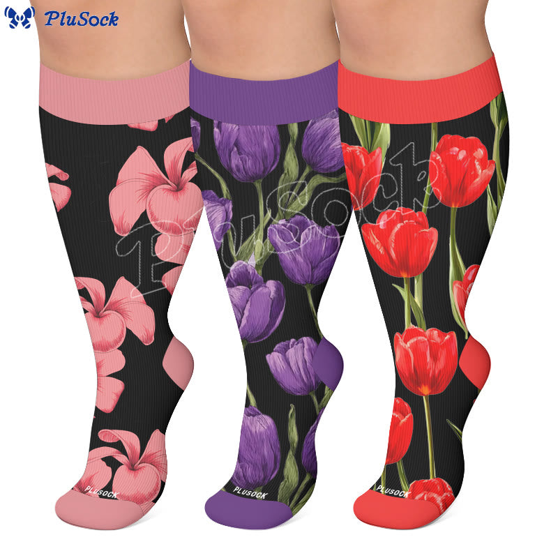 Tulpenblüten-Kompressionsstrümpfe in Übergröße - image 0