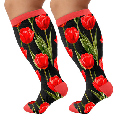 Tulpenblüten-Kompressionsstrümpfe in Übergröße - Rot (1 Paar) - 4XL - image 10
