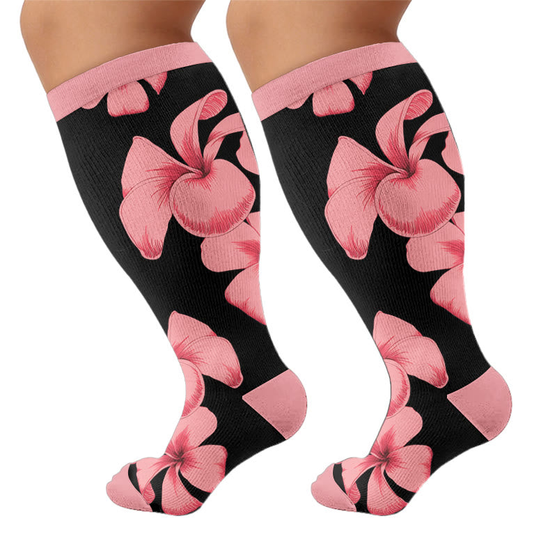 Tulpenblüten-Kompressionsstrümpfe in Übergröße - Rosa(1 Paar) - 4XL - image 8