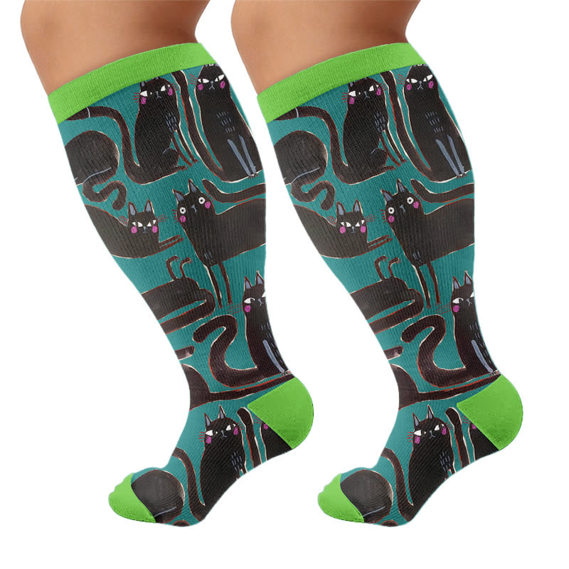 Kompressionsstrümpfe in Übergröße mit schwarzem Katzenmotiv - Grün (1 Paar) - 4XL - image 8
