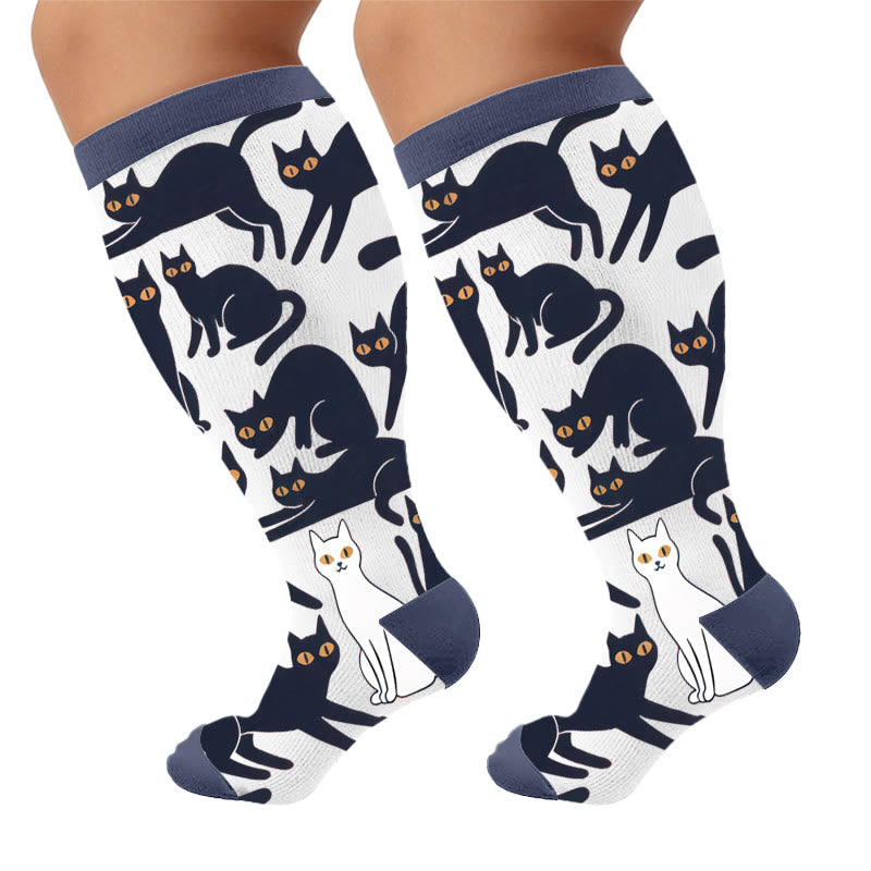 Kompressionsstrümpfe in Übergröße mit schwarzem Katzenmotiv - Weiß (1 Paar) - 4XL - image 9