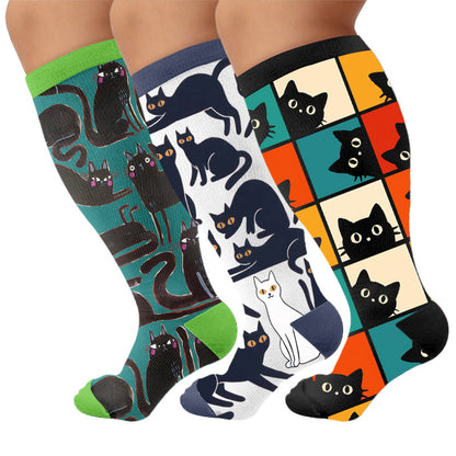 Kompressionsstrümpfe in Übergröße mit schwarzem Katzenmotiv - Mehrfarbig (3 Paare) - 4XL - image 4