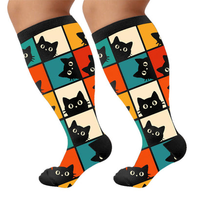 Kompressionsstrümpfe in Übergröße mit schwarzem Katzenmotiv - Schwarz (1 Paar) - 4XL - image 10
