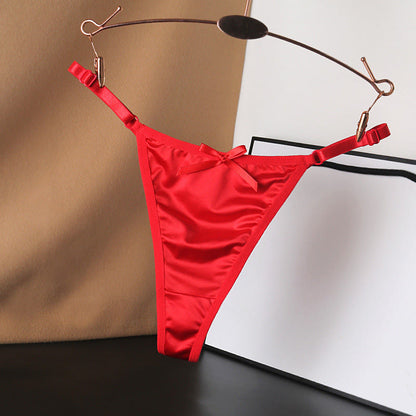 Seidige Satin-Tangas mit Schleife (4er-Pack) - Rot - L - image 14