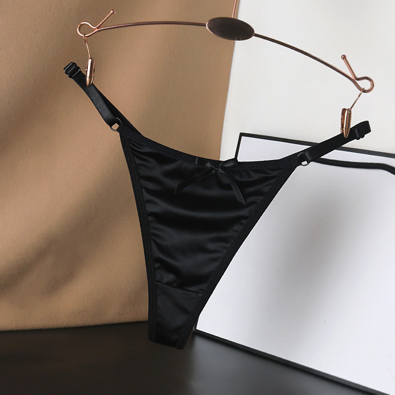 Seidige Satin-Tangas mit Schleife (4er-Pack) - Schwarz - L - image 12
