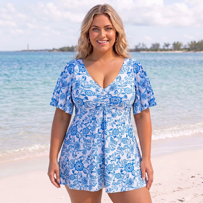 Tropisches Blumen-Cover-Up-Badekleid - B - 5XL - image 4