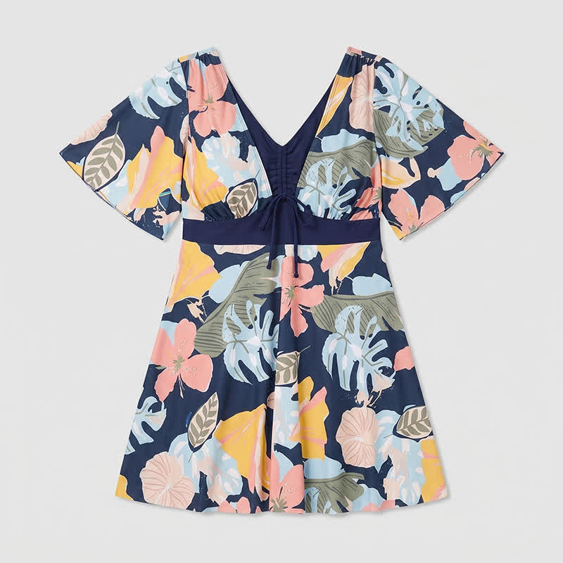 Tropical Bloom Badekleid mit V-Ausschnitt und offenem Rücken - Marineblau - 4XL - image 10