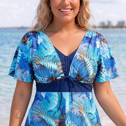 Tropical Bloom Badekleid mit V-Ausschnitt und offenem Rücken - image 3