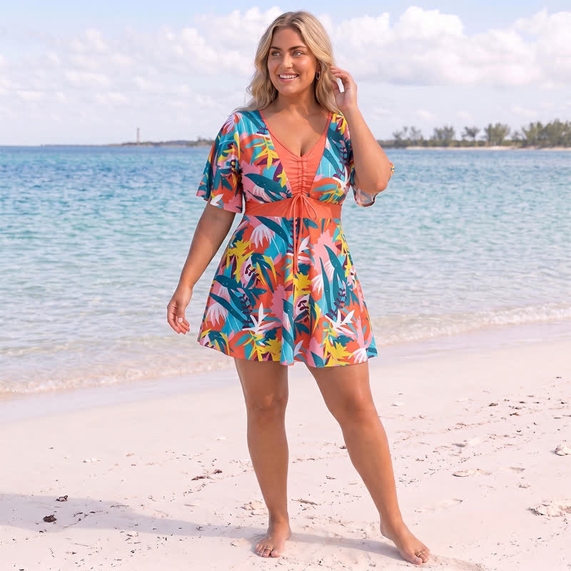 Tropical Bloom Badekleid mit V-Ausschnitt und offenem Rücken - image 5
