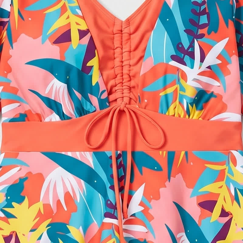Tropical Bloom Badekleid mit V-Ausschnitt und offenem Rücken - image 13