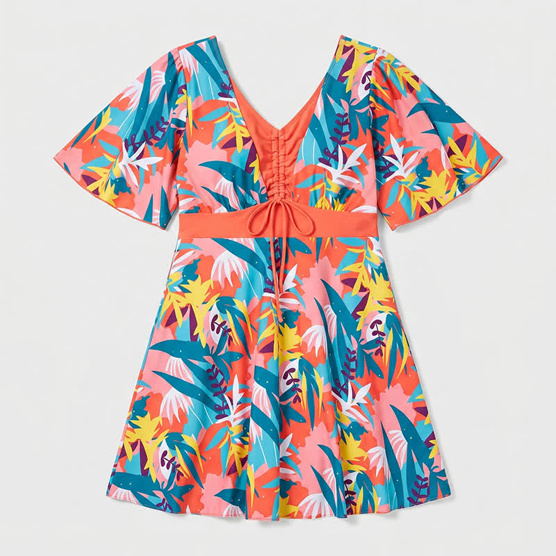 Tropical Bloom Badekleid mit V-Ausschnitt und offenem Rücken - Orange - 4XL - image 11