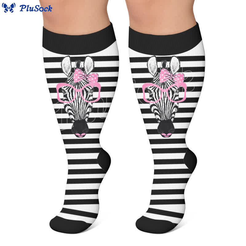 Kompressionsstrümpfe mit Zebra-Schleifenmuster in Übergröße - image 5
