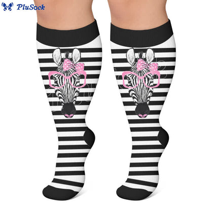 Kompressionsstrümpfe mit Zebra-Schleifenmuster in Übergröße - image 5