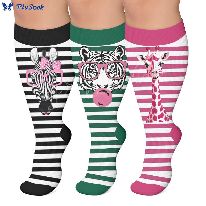 Kompressionsstrümpfe mit Zebra-Schleifenmuster in Übergröße - image 0