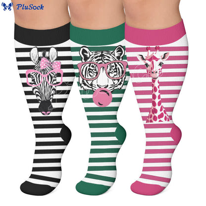 Kompressionsstrümpfe mit Zebra-Schleifenmuster in Übergröße - image 0