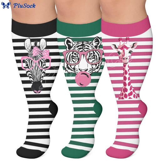 Kompressionsstrümpfe mit Zebra-Schleifenmuster in Übergröße - image 0