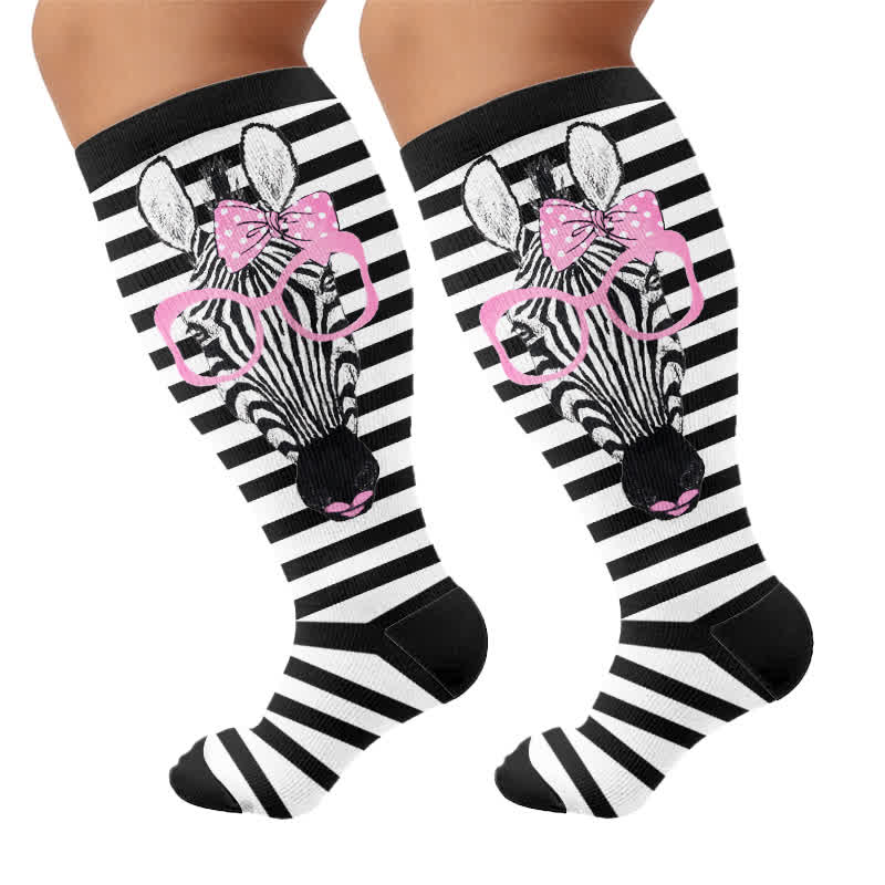 Kompressionsstrümpfe mit Zebra-Schleifenmuster in Übergröße - image 8