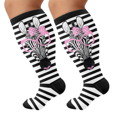 Kompressionsstrümpfe mit Zebra-Schleifenmuster in Übergröße - image 8