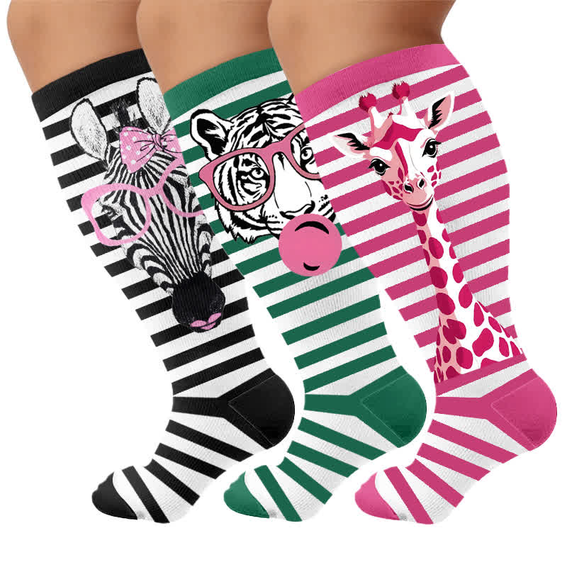 Kompressionsstrümpfe mit Zebra-Schleifenmuster in Übergröße - Mehrfarbig (3 Paare) - 4XL - image 4