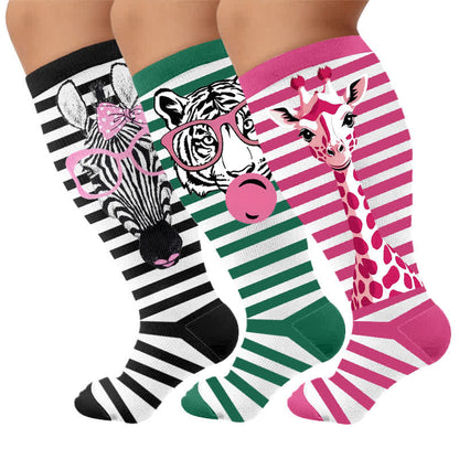 Kompressionsstrümpfe mit Zebra-Schleifenmuster in Übergröße - Mehrfarbig (3 Paare) - 4XL - image 4