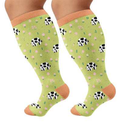 Kompressionsstrümpfe mit Frosch-, Kuh- und Kaninchenmotiv in Übergröße - Grün (1 Paar) - 4XL - image 9