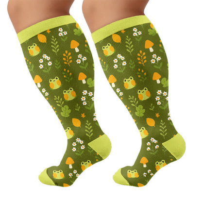 Kompressionsstrümpfe mit Frosch-, Kuh- und Kaninchenmotiv in Übergröße - Olivgrün (1 Paar) - 4XL - image 8