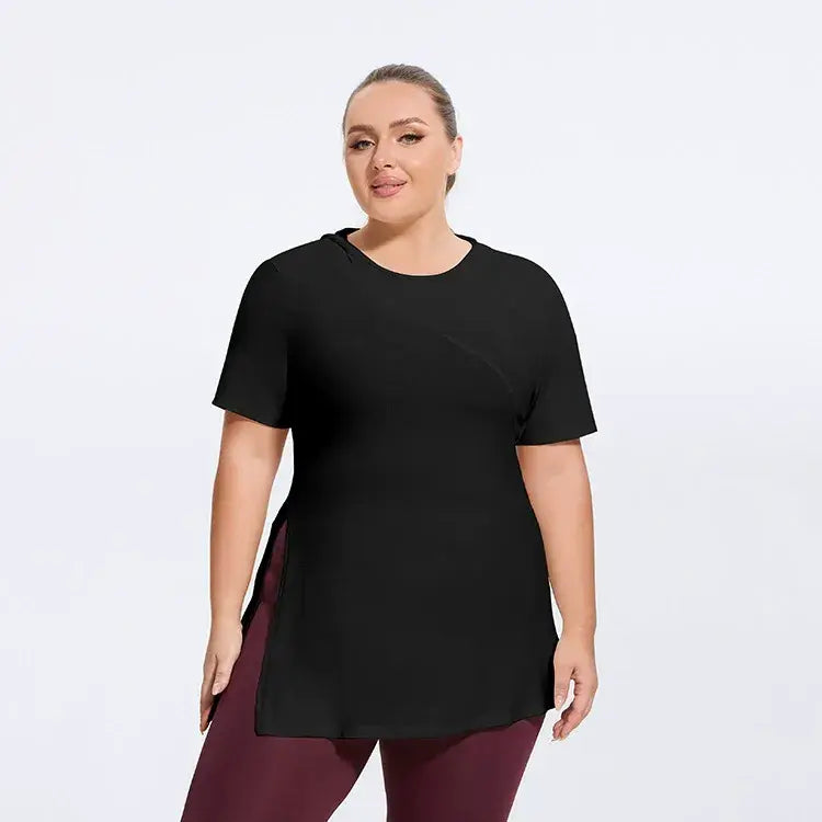 Plus Size Top mit Seitenschlitz für jeden Tag - Schwarz - 4XL - image 2
