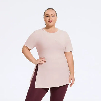 Plus Size Top mit Seitenschlitz für jeden Tag - Rosa - 4XL - image 5