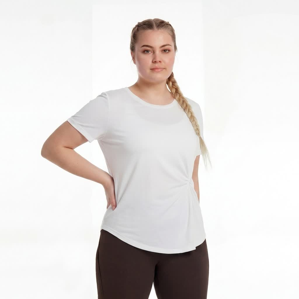 Plus Size T-Shirt mit Raffung an der Seite - Weiß - 4XL - image 2