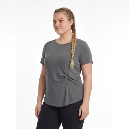 Plus Size T-Shirt mit Raffung an der Seite - Grau - 4XL - image 1