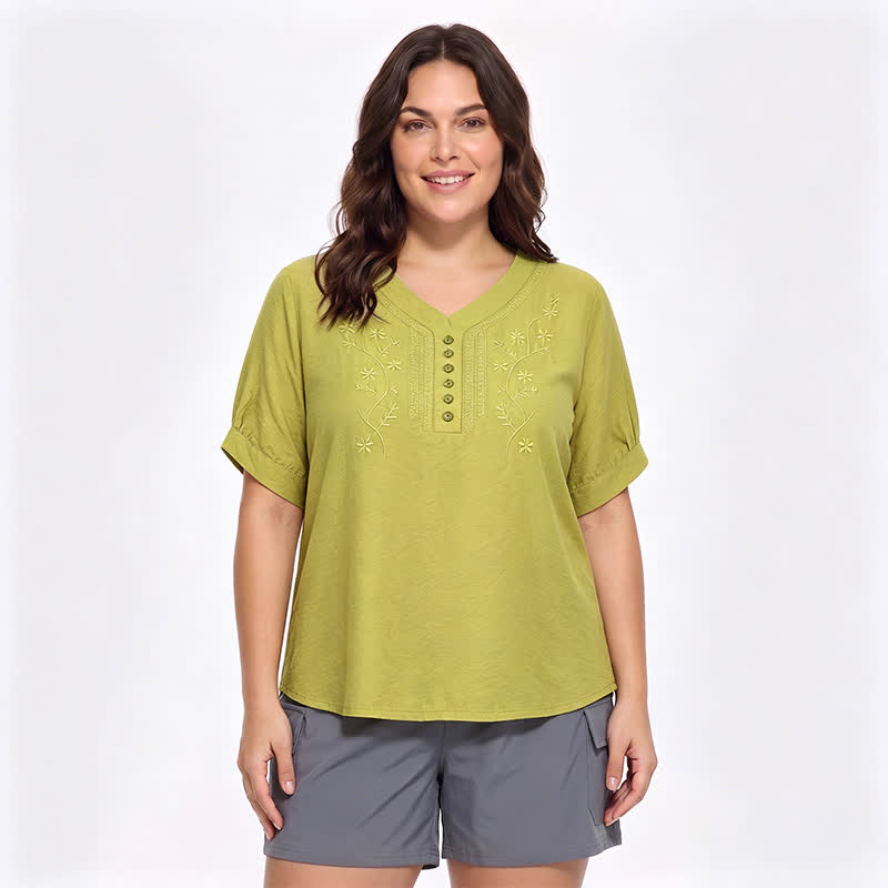 Bestickte, lässige Bluse in Übergröße - Gelb - 5XL - image 12