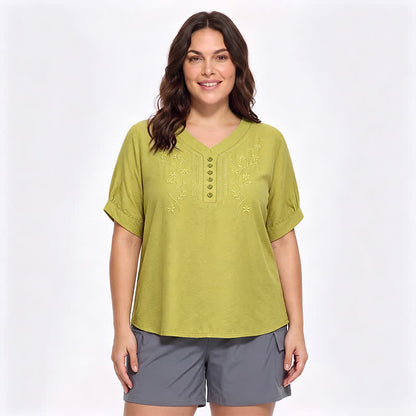 Bestickte, lässige Bluse in Übergröße - Gelb - 5XL - image 12