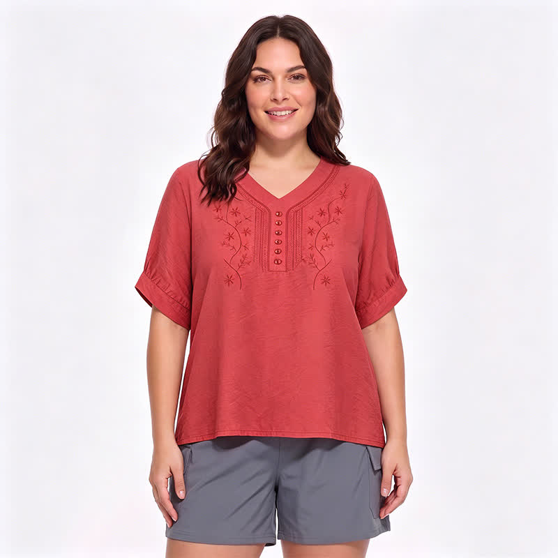 Bestickte, lässige Bluse in Übergröße - Orange - 5XL - image 4
