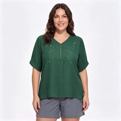 Bestickte, lässige Bluse in Übergröße - Grün - 5XL - image 8