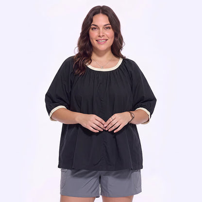Lässige Bluse mit Kontrastbesatz für jeden Tag - Schwarz - 4XL - image 4