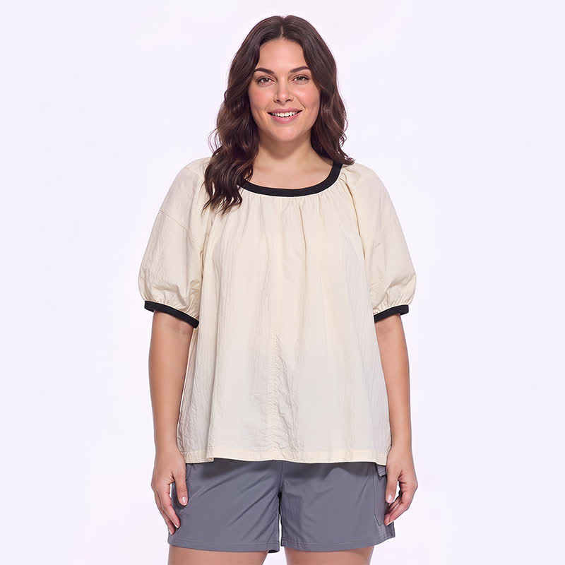 Lässige Bluse mit Kontrastbesatz für jeden Tag - Beige - 4XL - image 0