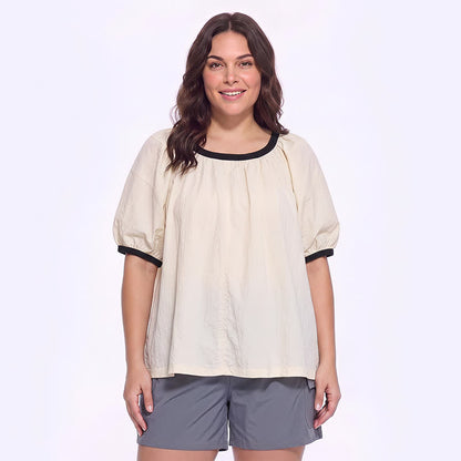 Lässige Bluse mit Kontrastbesatz für jeden Tag - Beige - 4XL - image 0