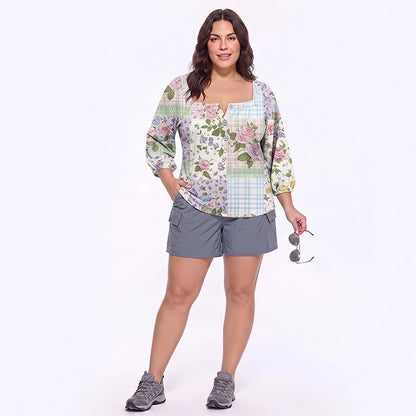 Bluse mit Blumenmuster und eckigem Ausschnitt in Übergröße - image 22