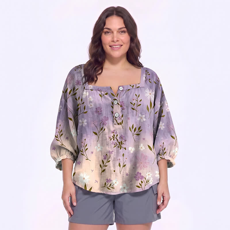 Bluse mit Blumenmuster und eckigem Ausschnitt in Übergröße - F - 5XL - image 13