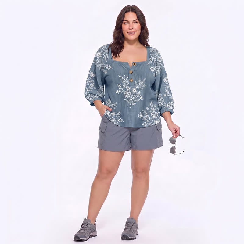 Bluse mit Blumenmuster und eckigem Ausschnitt in Übergröße - image 10