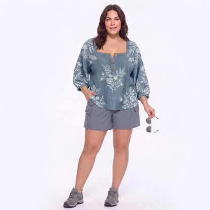 Bluse mit Blumenmuster und eckigem Ausschnitt in Übergröße - image 10